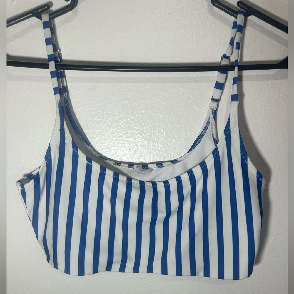 Old Navy - White and Blue Striped Swim Top - Size L